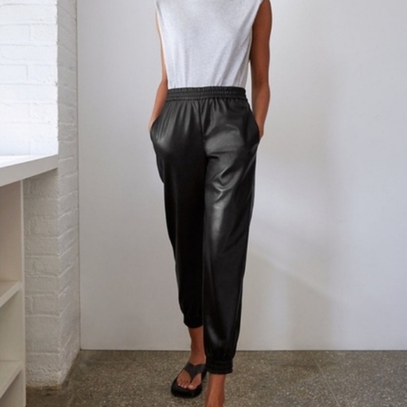 Aritzia Pants - Aritzia Babaton Zedel Pants Black Leather Joggers Minimalist High Rise Small